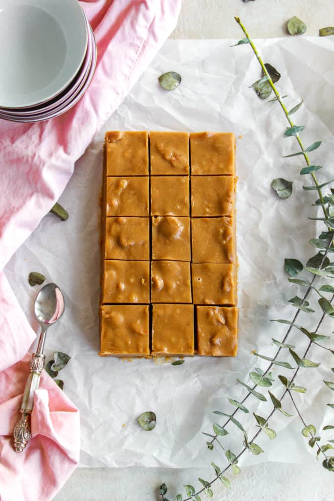 Rich, creamy, delectable, mouthwatering, fudge that only takes 10 minutes to make! Super easy, the hardest part will be waiting for it to cool! #fudge #cookiebutter #easyfudge frostingandfettuccine.com