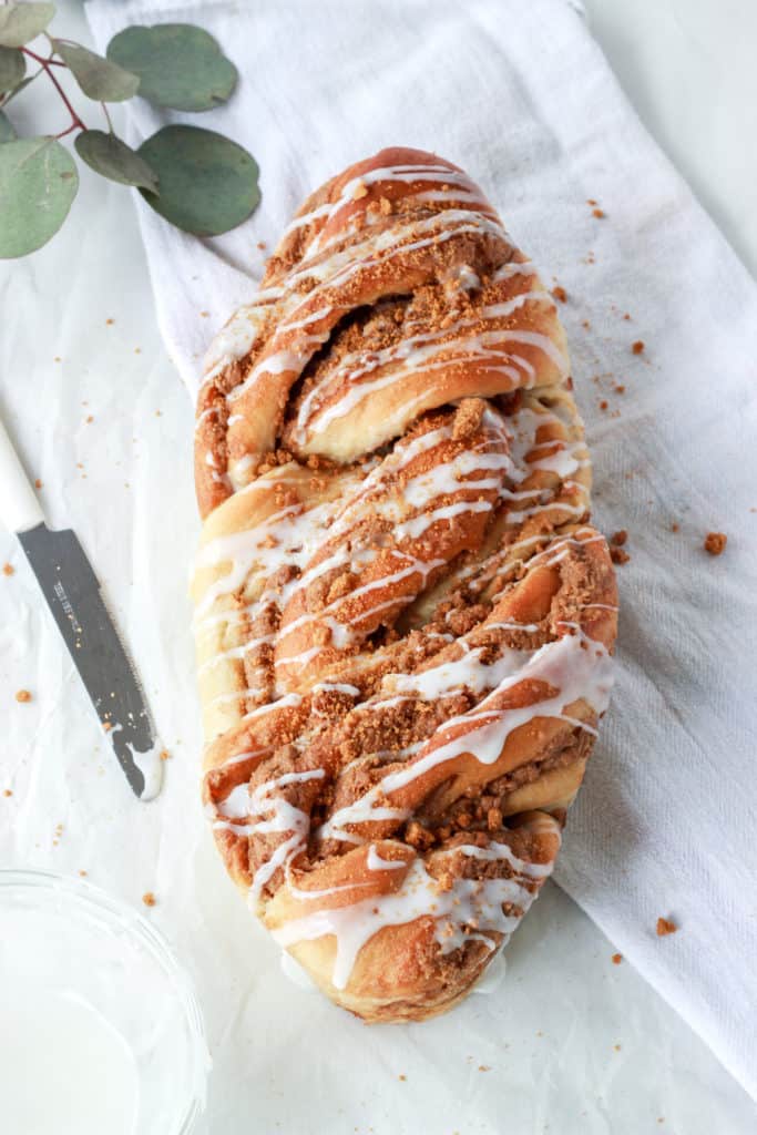This cookie butter babka is so worth the effort, because it is the best babka ever! Plus it can be made dairy free! Shove it in the oven and wait for the intoxicating smell to take over your house. #cookiebutter #babka #bestbabka frostingandfettuccine.com