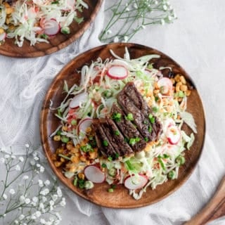 Summer Steak Salad with Strawberry Dressing-- An easy, light, and refreshing summer salad that you can make ahead and not waste any summer sun! frostingandfettuccine.com