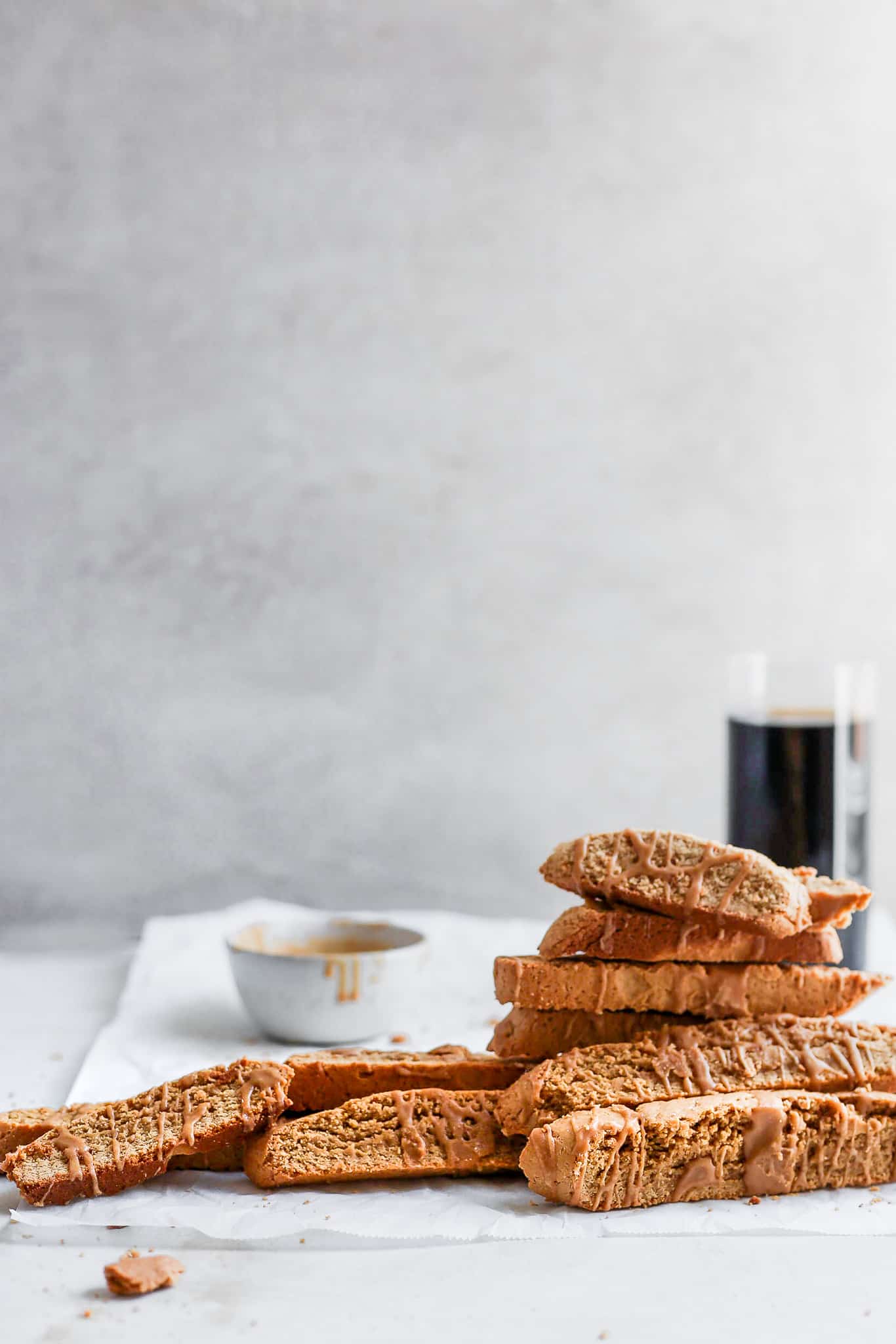 Homemade cookie butter biscotti layered on top of each other.