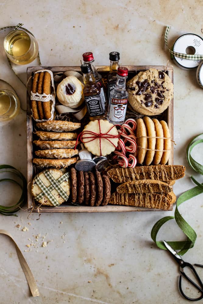 Christmas cookies in a box with ribbon