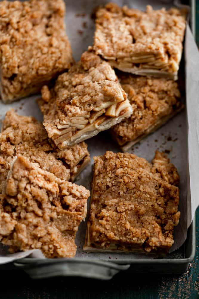 Apple pie bars stacked on each other