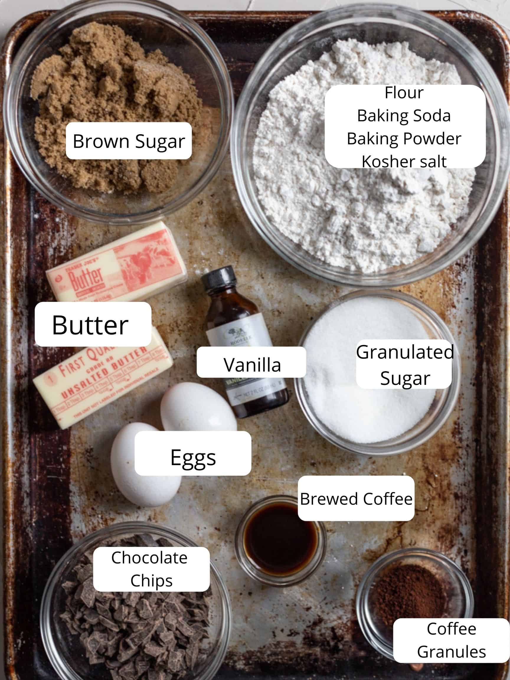 Ingredients for coffee cookie recipe
