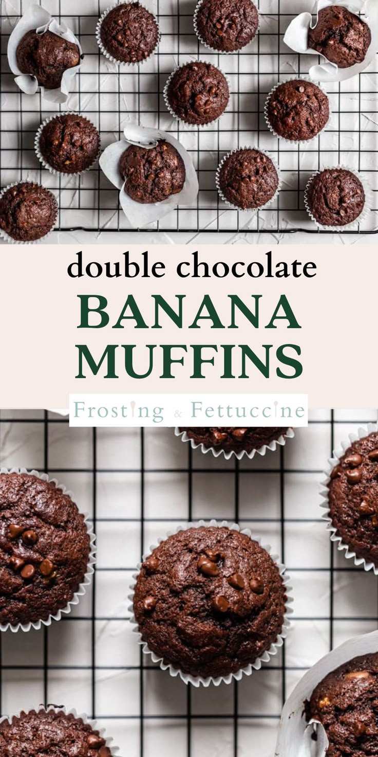 Pinterest pin for double chocolate banana muffins. 