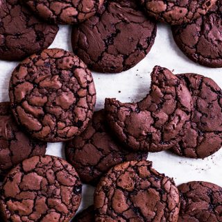 Chocolate brownie cookies on parchment paper
