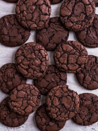 Brownie cookies on a white surface