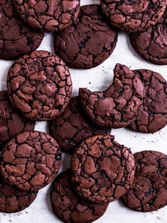 Chocolate brownie cookies on parchment paper