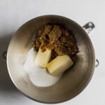 butter, granulated sugar, and brown sugar in a stand mixer bowl