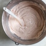 pink cake batter in a bowl