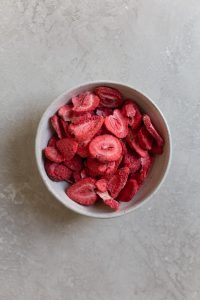 Freeze dried strawberries in a bowl
