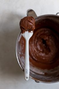 chocolate brownie batter on a spatula