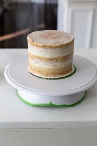 A naked cake on a turn table
