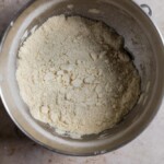 Flour, butter, and shortening mixture in a mixing bowl