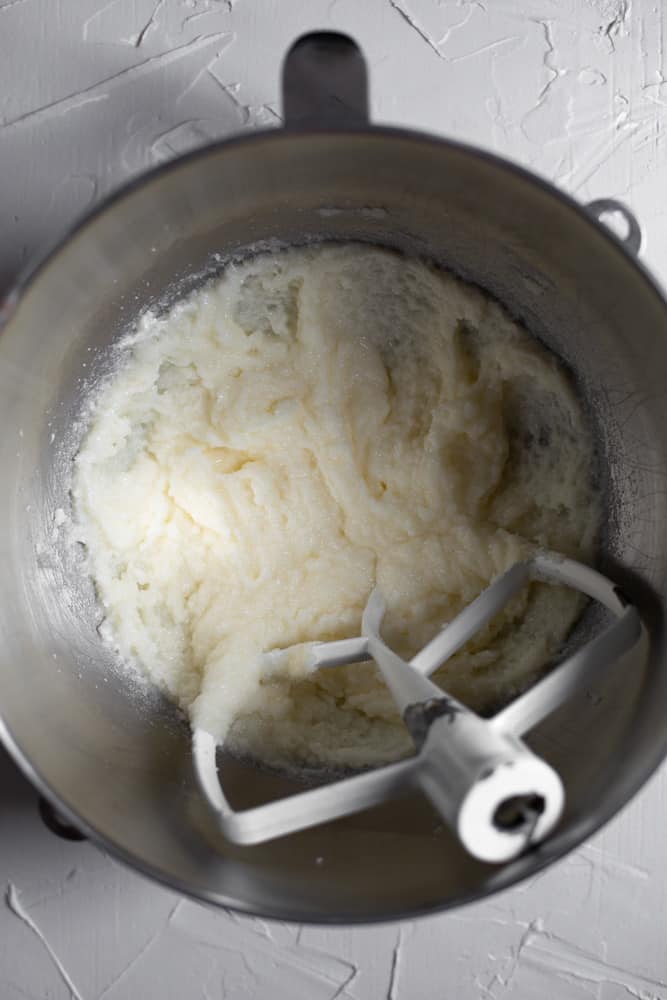 Butter oil and sugar creamed together in a mixing bowl