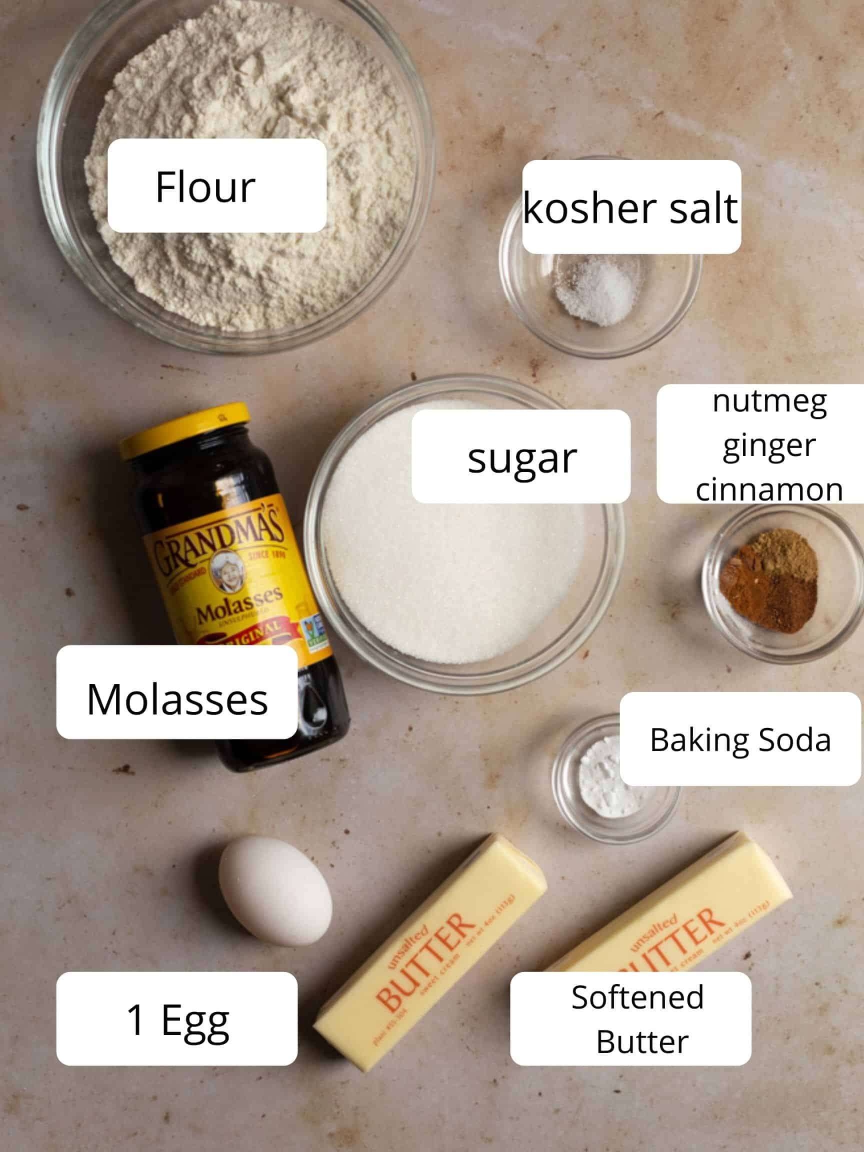Ingredients for gingersnap recipe