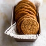 cookies in a loaf pan lines with eyelet fabric