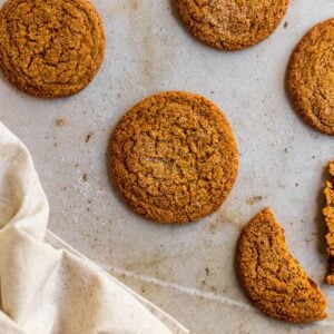 Gingersnap cookies on laid out on a marbelized surface