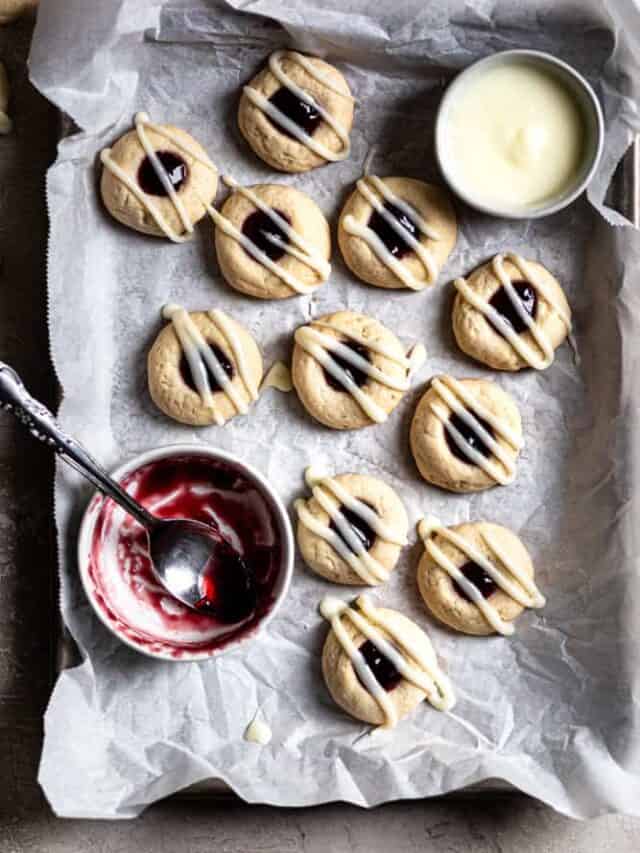 Raspberry Thumbprint Cookies with Icing Frosting & Fettuccine
