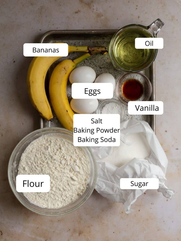 Ingredients for a banana bundt cake recipe