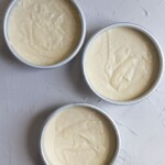 Chantilly cake batter in 3 pans