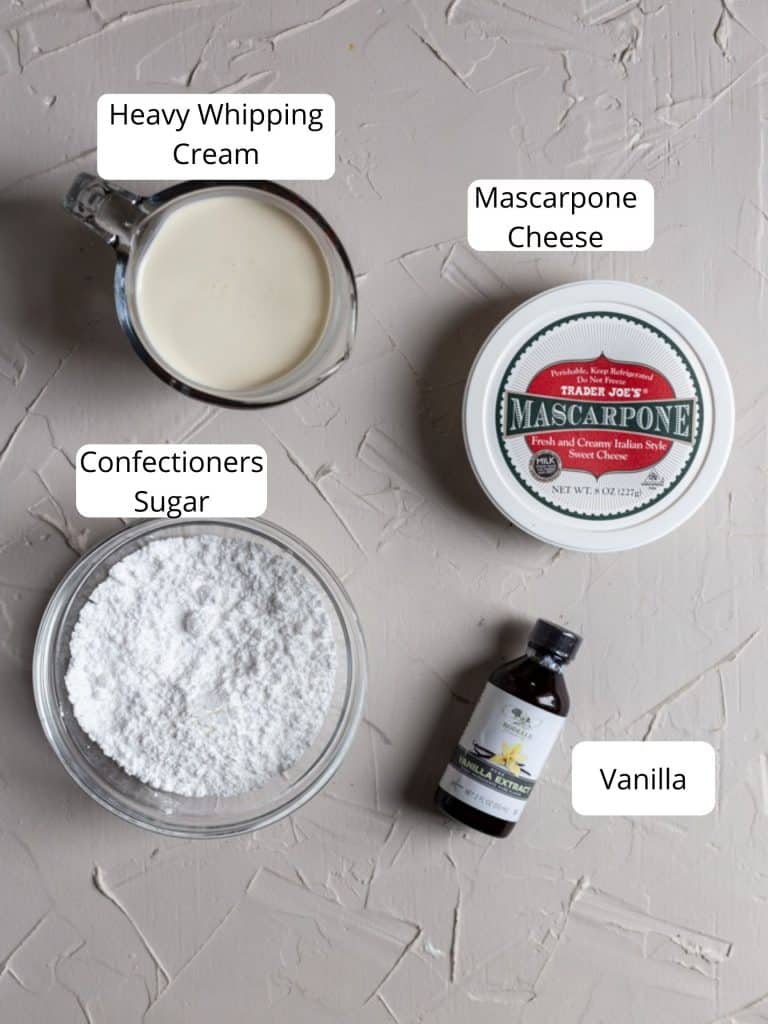 Ingredients for mascarpone frosting. 
