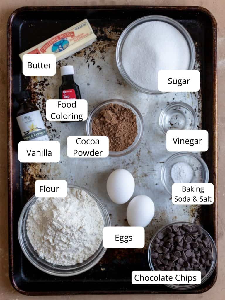 Ingredients for red velvet brownies