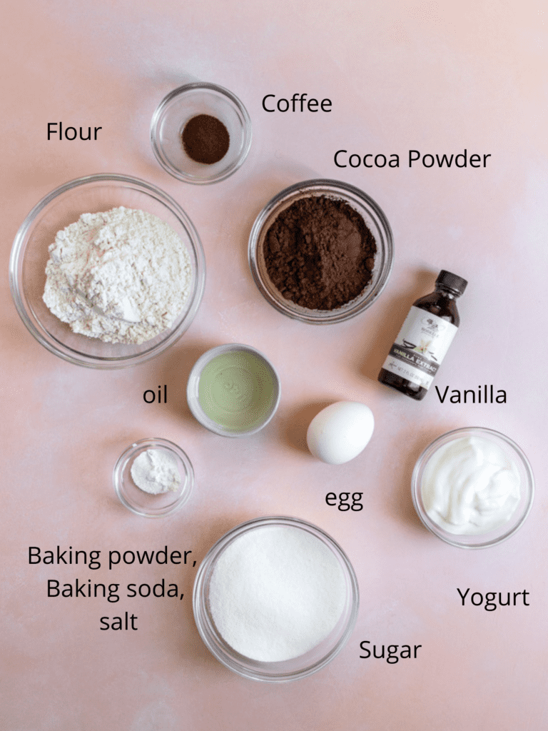 Ingredients for small batch chocolate cupcakes