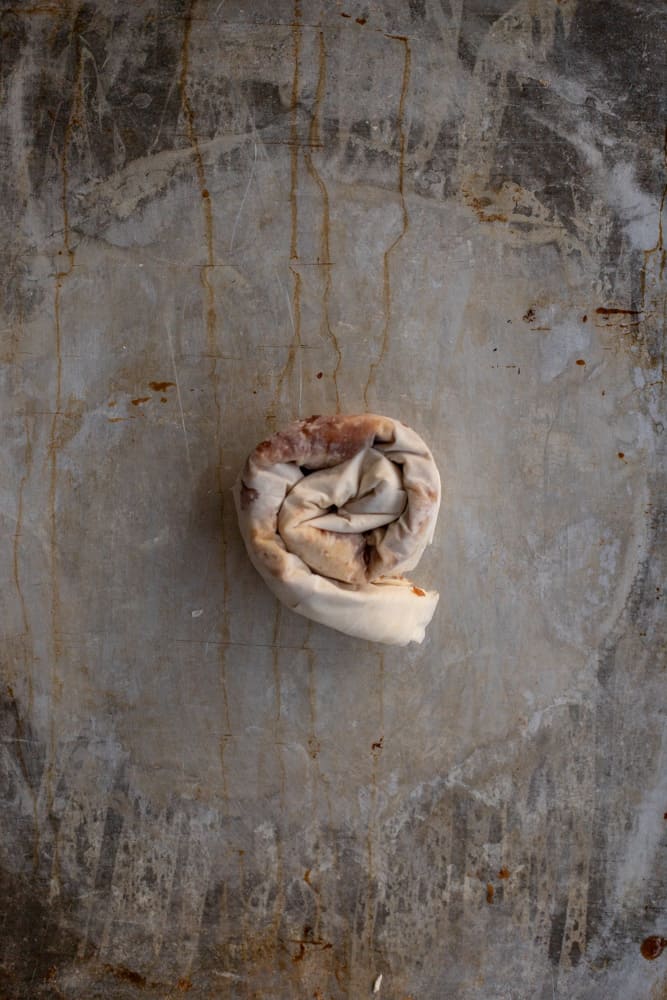 phyllo dough rolled to look like a cinnamon bun