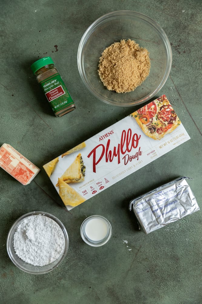 Ingredients for cinnamon phyllo dough roll recipe
