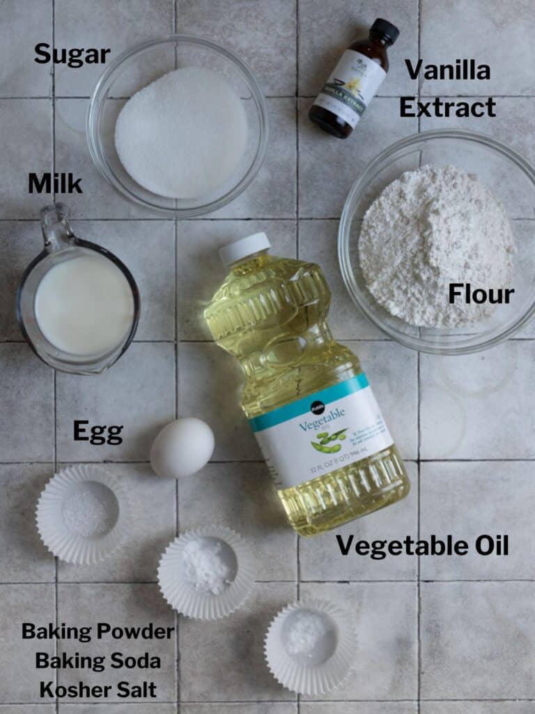 Ingredients for vanilla cupcakes using oil 