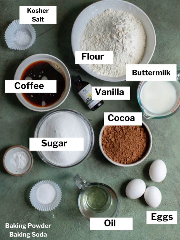 Ingredients for a chocolate bundt cake.