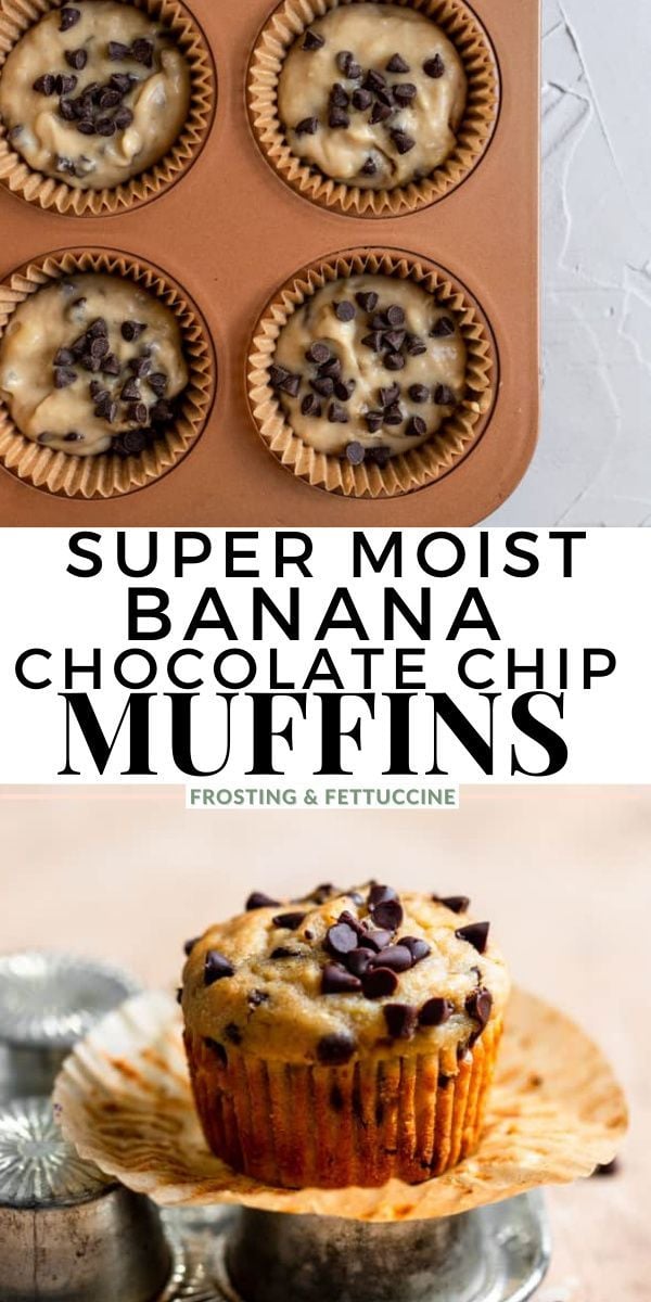 Pinterest pin for banana chocolate chip muffins