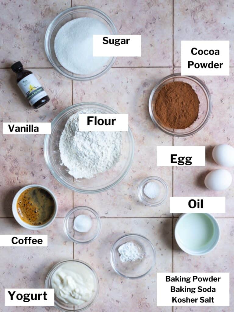 Ingredients for chocolate raspberry filled cupcakes