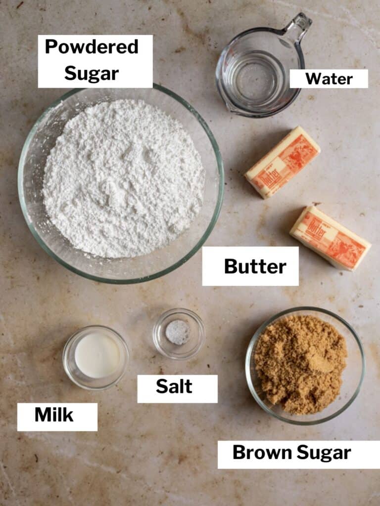 Ingredients for brown sugar buttercream.