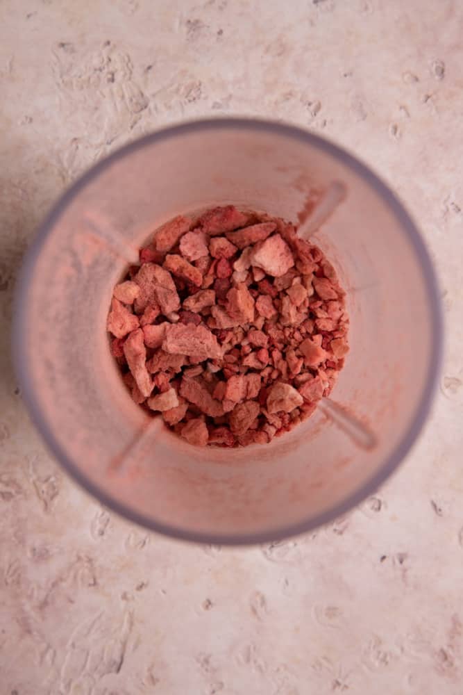 Freeze dried strawberries in a blender.