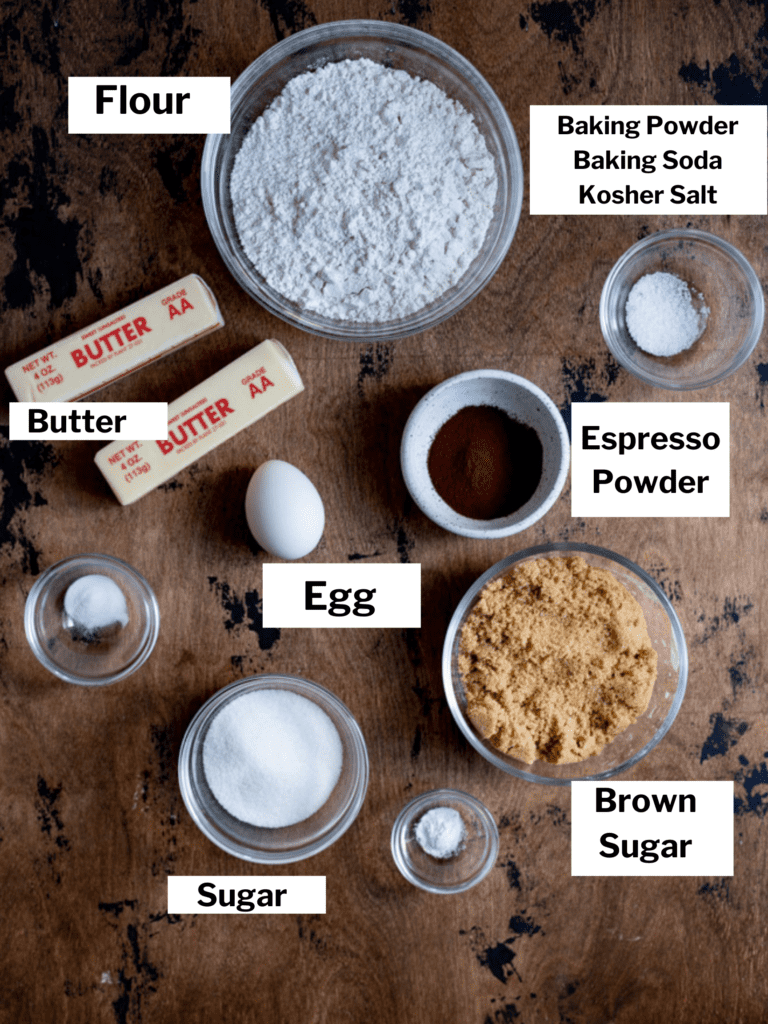 Ingredients for coffee cookies.