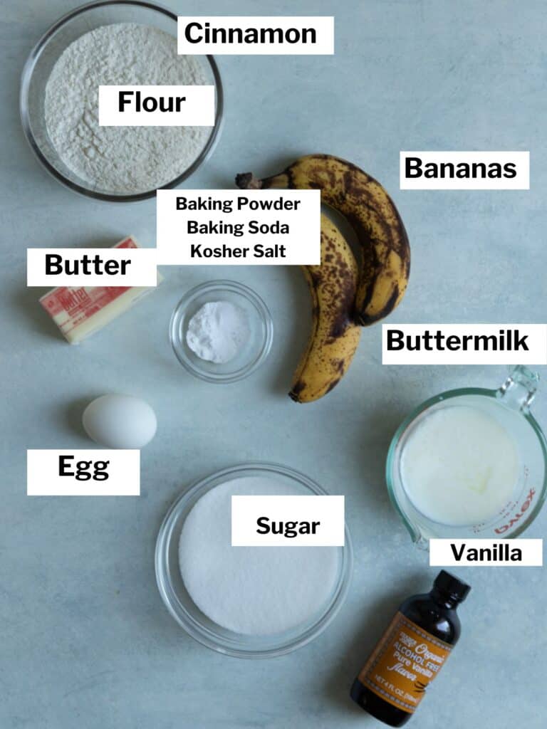 Ingredients for banana coffee cake.