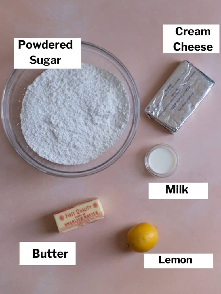 Ingredients for lemon cream cheese frosting.