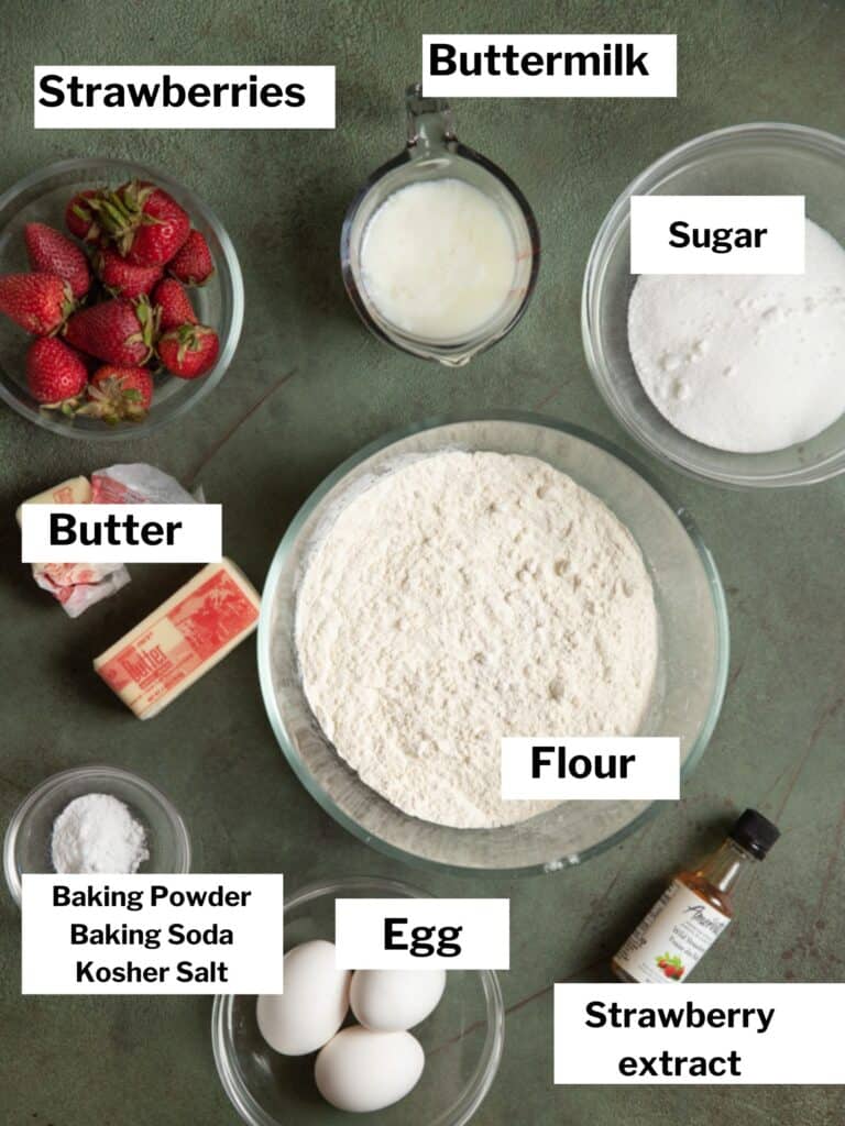 ingredients for strawberry cupcakes.
