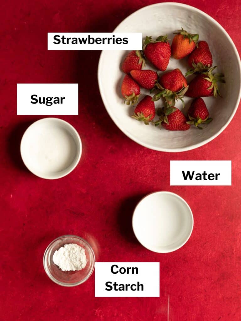 Ingredients for strawberry filling for cupcakes.