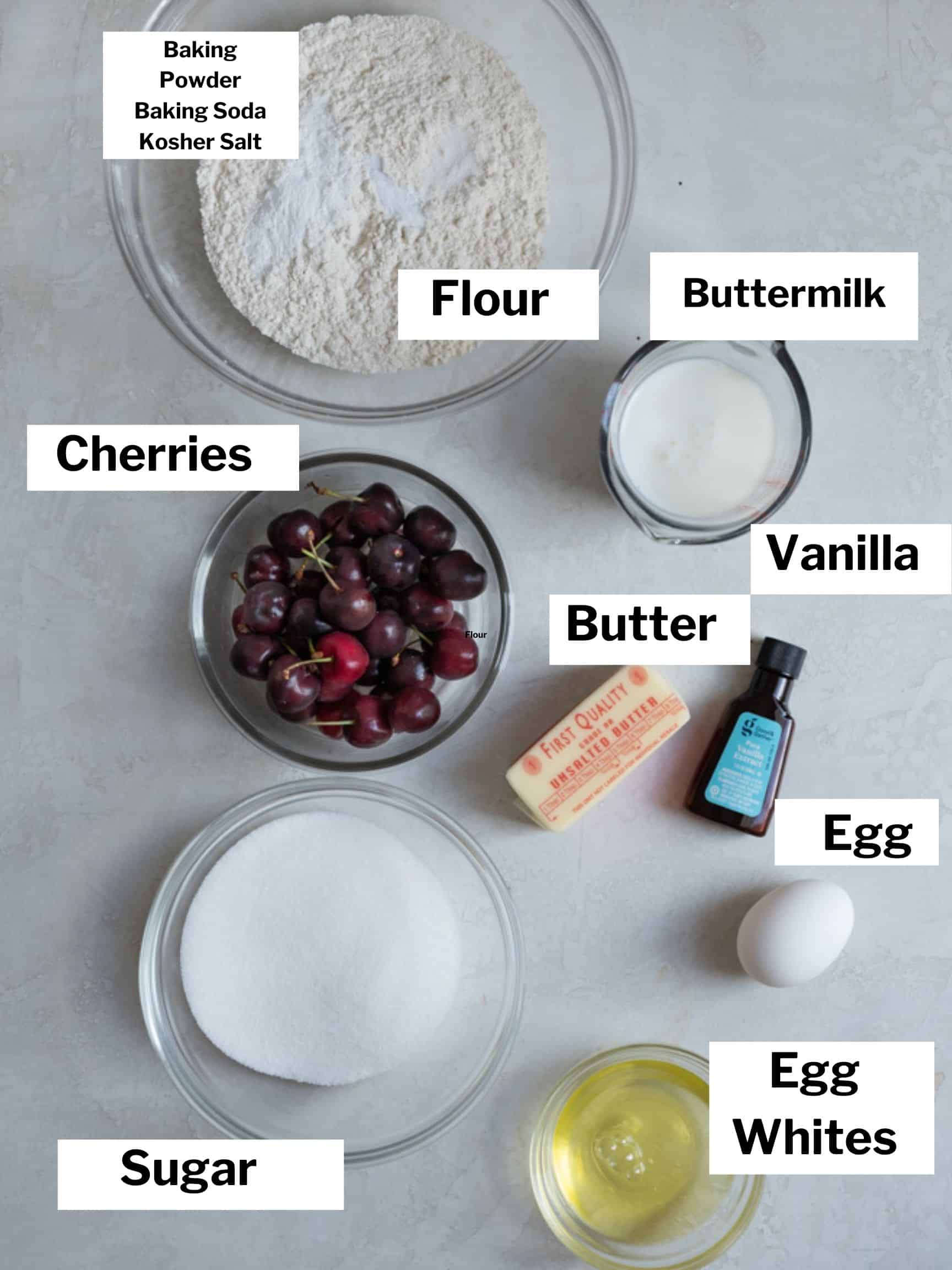 Ingredients for cherry cupcakes.