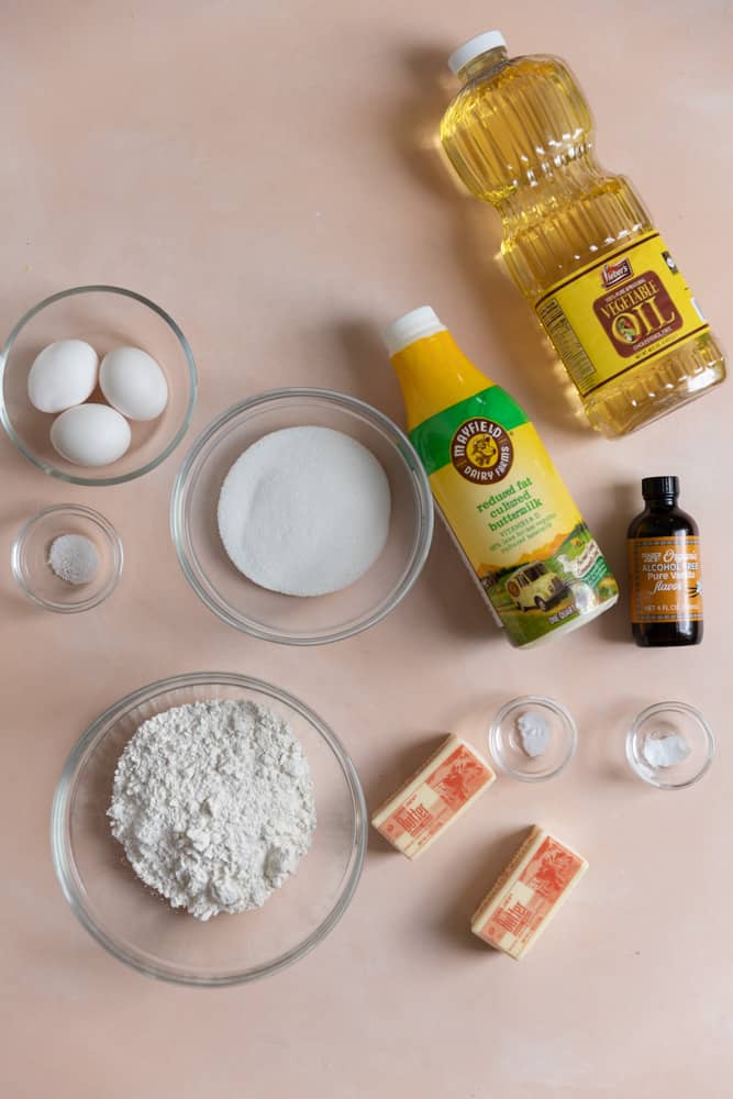 Ingredients for a vanilla bundt cake.