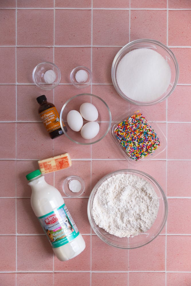 Ingredients for confetti cupcakes.