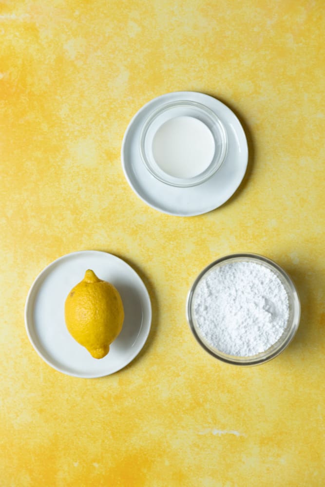 Ingredients for a lemon glaze for cakes.