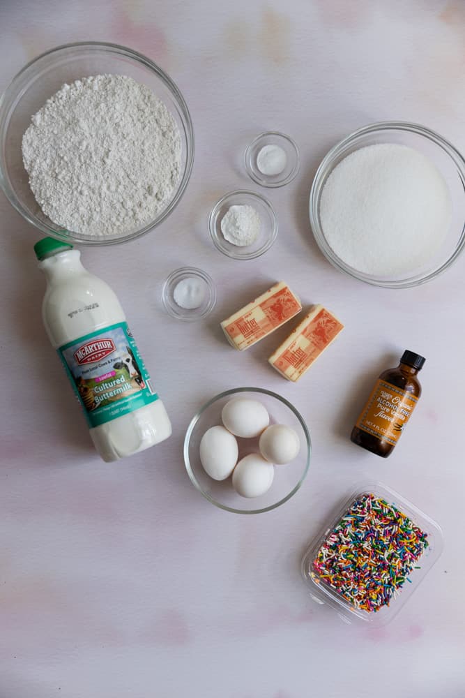 Ingredients for confetti cake.