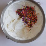 Sprinkles mixed into buttercream.