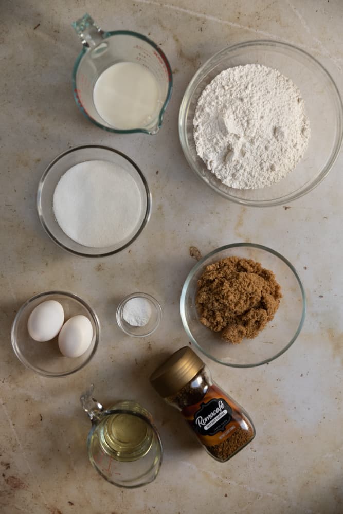 Ingredients for coffee cupcakes.