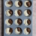 Vanilla and chocolate batter in a muffin tin.