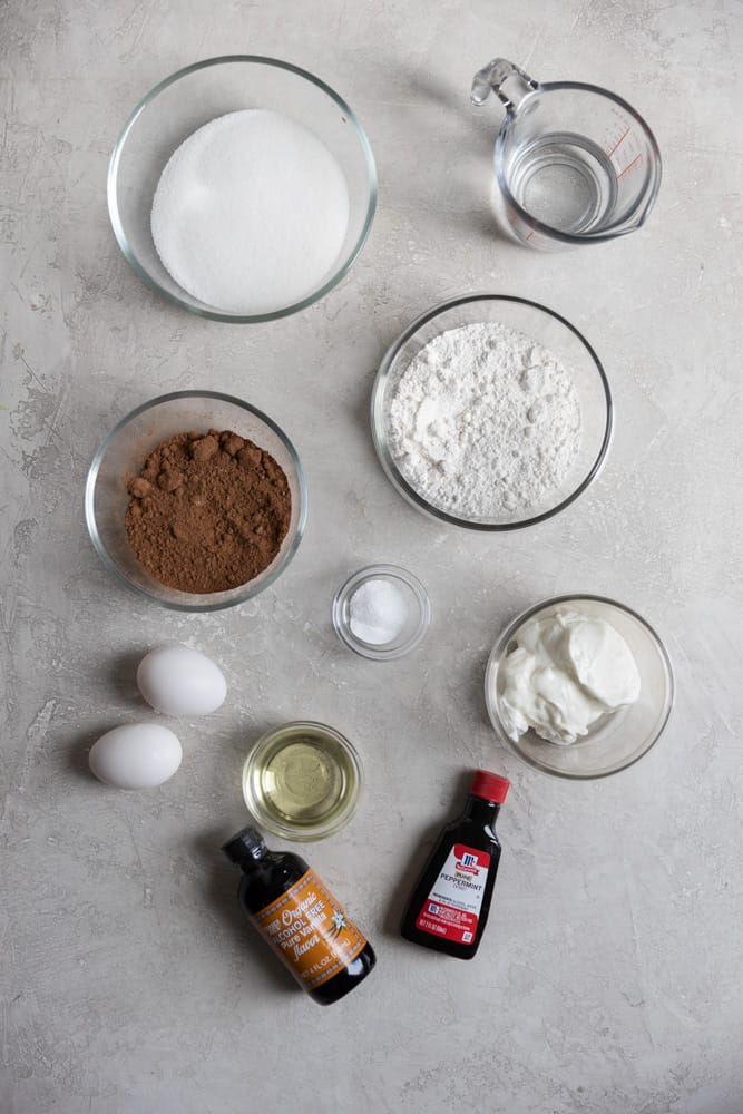 Ingredients for mint buttercream cupcakes.