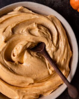 A close up of pumpkin frosting.